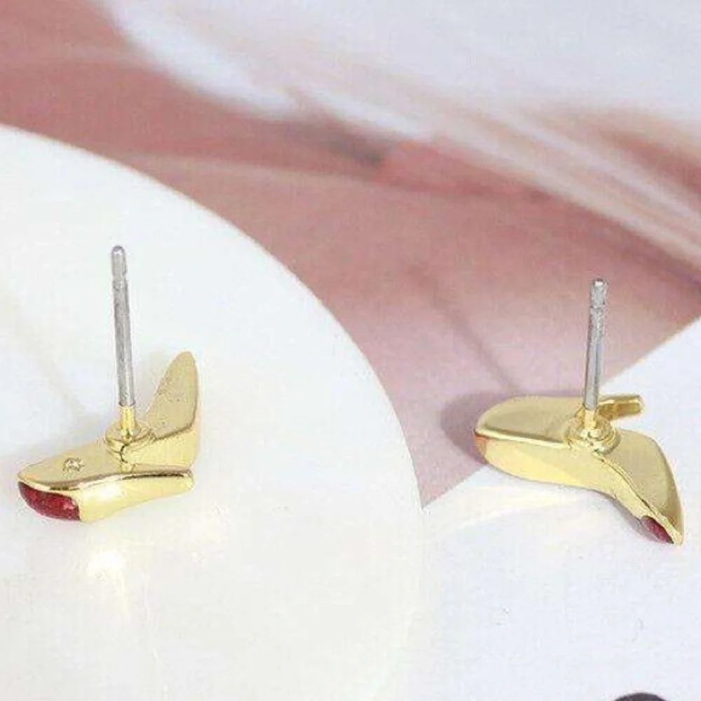 Kate Spade Authentic Red Glitter 12K Gold Plated High Heel Shoe Stud Earrings